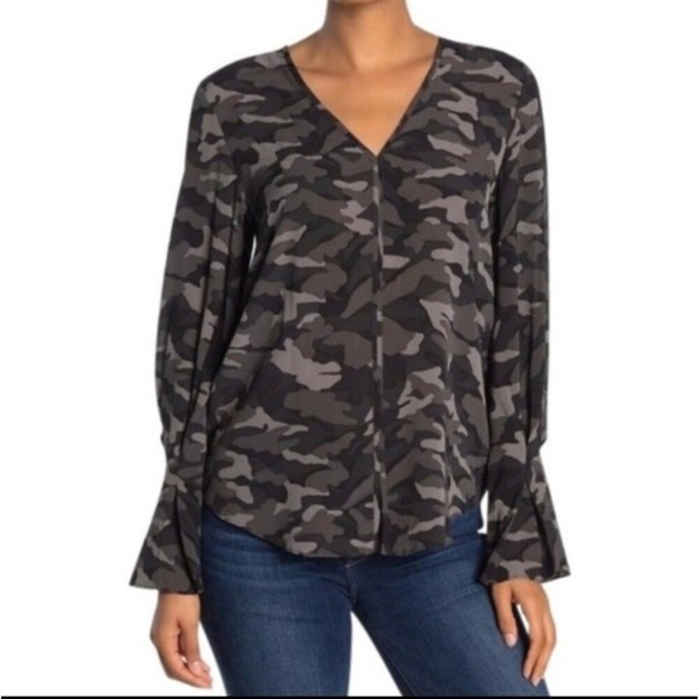 Joie Women's Green Camouflage V-Neck Blouse
